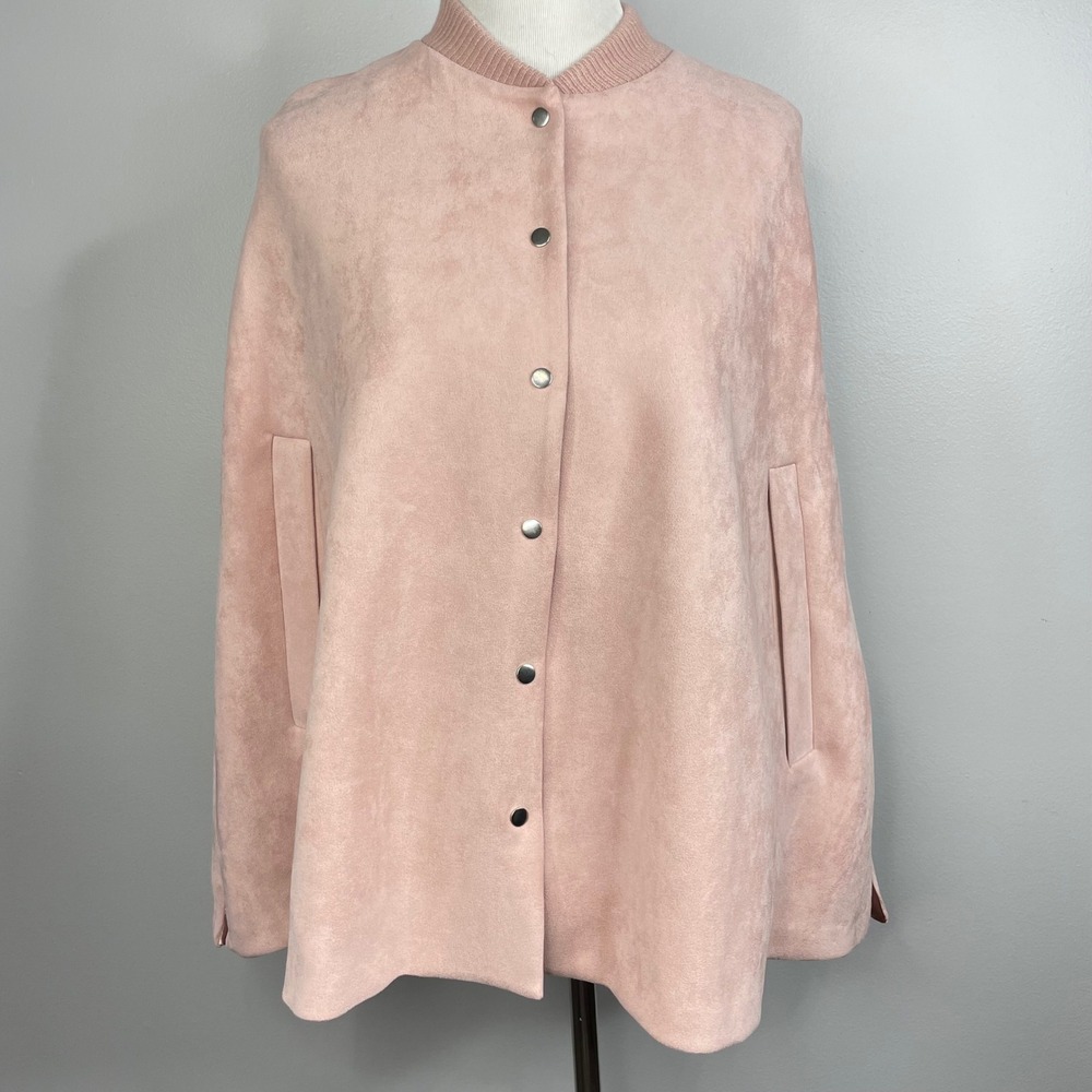 Ann Taylor Pink Faux Suede Snap Front Cape‎ Jacket XS/S 583053 FA21